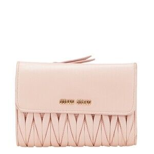 Miu Miu Matelasse Bi fold Wallet Pink Leather